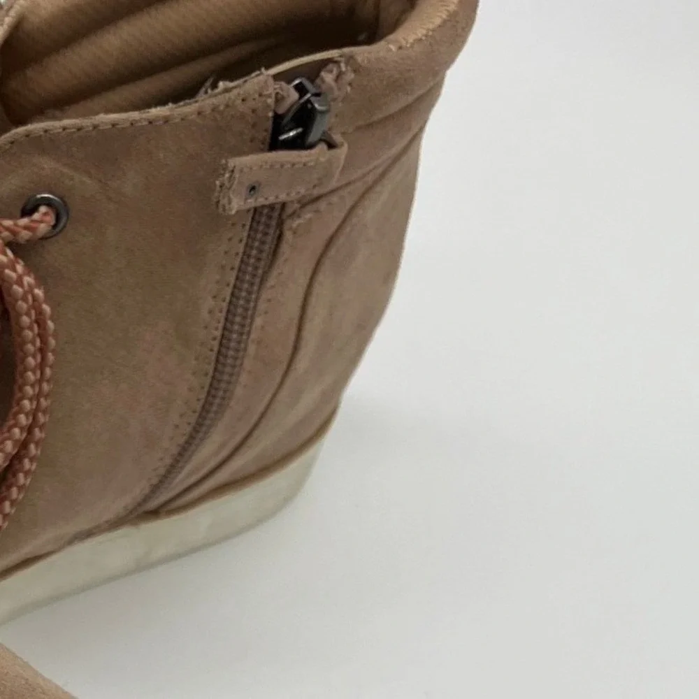 Dr. Scholls Suede Wedge Sneakers Tan Lace Up Side Zip Boots Womens 9.5M